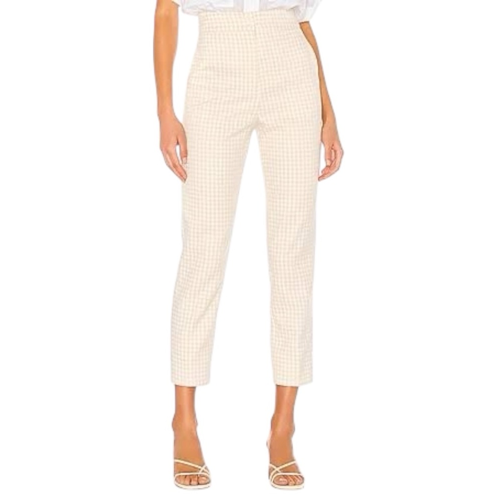 Song Of Style Janie Pant in Beige Check High Rise Tapered Crop Size XS